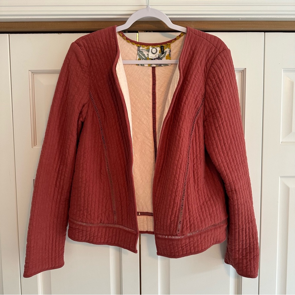 Anthropologie Akemi + Kin Quilted Jacket Open Front Cotton Lined Size L